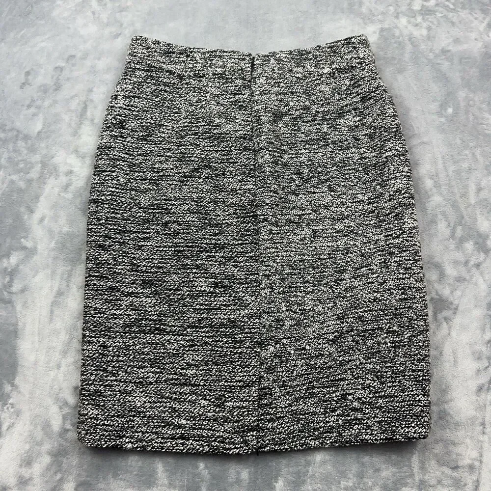 Garnet Hill Skirt Womens Sz 6 Wool Blend Pencil Gray Tweed Back Zip Classic Slit